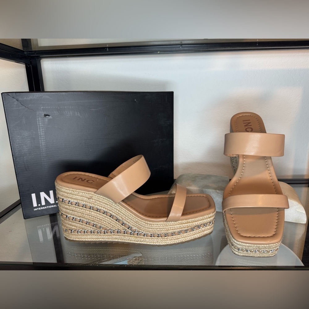NIB INC NYLANA Comfort Insole Wedge Espadrille Sandals Dark Almond Tan Size 9.5 - Picture 4 of 9